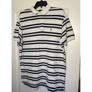 Polo Ralph Lauren Polo Short Sleeve Shirt Men M White Blue Striped Classic Fit